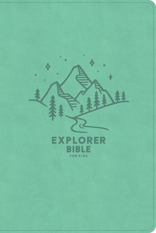 Front cover_CSB Explorer Bible for Kids, Light Teal Mountains LeatherTouch, Indexed