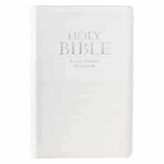 KJV Holy Bible, Standard Size, Faux Leather Red Letter Edition - Thumb Index & Ribbon Marker, King James Version, White by Christian Gifts