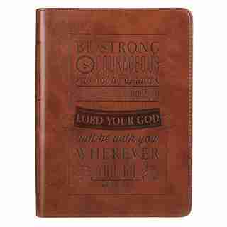 Christian Art Gifts Classic Handy-sized Journal Be Strong and Courageous Joshua 1:9 Bible Verse Inspirational Scripture Notebook w/Ribbon, Faux Leather Flexcover 240 Ruled Pages, 5.7" x 7", Brown by Christian Gifts