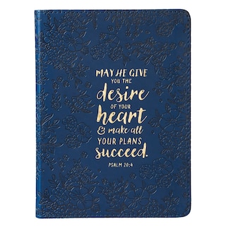 Front cover_Christian Art Gifts Classic Handy-sized Journal Desire Of Your Heart Psalm 20:4 Bible Verse Inspirational Scripture Notebook w/Ribbon, Faux Leather Flexcover 240 Ruled Pages, 5.7 x 7, Floral Blue