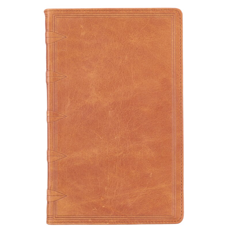 Front cover_Tan Premium Leather Giant Print Bible  With Thumb Index - Kjv