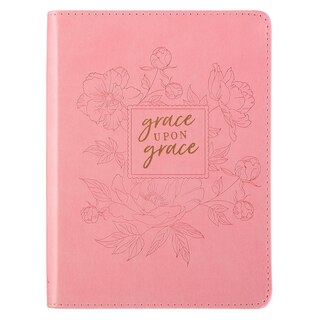 Christian Art Gifts Classic Handy-sized Journal Grace Upon Grace John 1:16 Bible Verse Inspirational Scripture Notebook w/Ribbon, Faux Leather Flexcover 240 Ruled Pages, 5.7 x 7, Pink