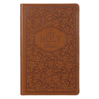 Front cover_Floral Brown Faux Leather Giant Print King James Version Bible
