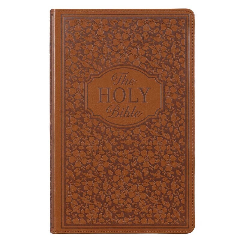 Front cover_Floral Brown Faux Leather Giant Print King James Version Bible