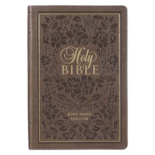 KJV Bible Thinline LP Faux Leather, Dark Taupe Floral