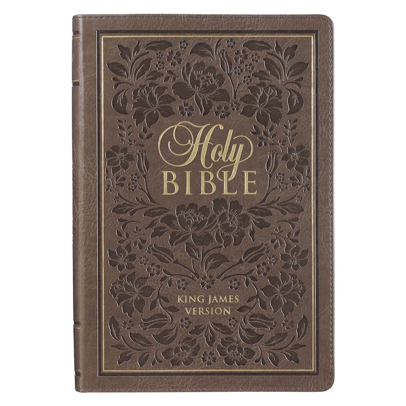 KJV Bible Thinline LP Faux Leather, Dark Taupe Floral