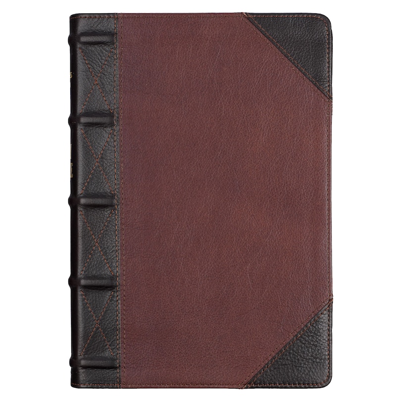 Front cover_KJV Bible Giant Print Full-size Full-grain Leather, Espresso/Saddle Tan