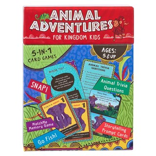 Animal Adventures For Kingdom Kids 5-in-1 Card Games, Animal Trivia, SNAP, Match Me Memory, Go Fish, Storytelling Prompts