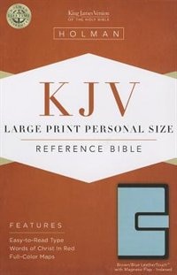 KJV LARGE PRINT PERSONAL SIZE REFERENCE BIBLE, BROWN/BLUE LEATHERTOUCH