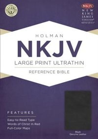 NKJV LARGE PRINT ULTRATHIN REFERENCE BIBLE BLK LEATHER W/RIBBON MARKER