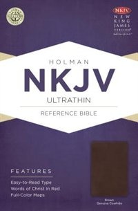 NKJV ULTRATHIN REFERENCE BIBLE, BROWN GENUINE COWHIDE