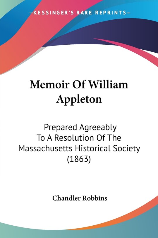 Front cover_Memoir Of William Appleton