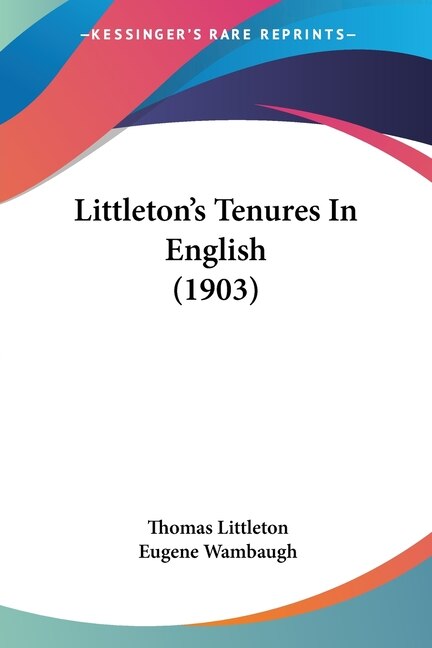 Couverture_Littleton's Tenures In English (1903)