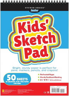 Front cover_Studio Series Jr. Kids' Sketch Pad 8.5 X 11.5 Inches (50 Perforated Sheets of High Quality Paper. Acid-Free)