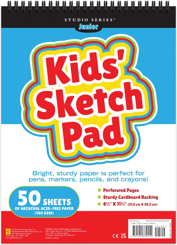 Front cover_Studio Series Jr. Kids' Sketch Pad 8.5 X 11.5 Inches (50 Perforated Sheets of High Quality Paper. Acid-Free)