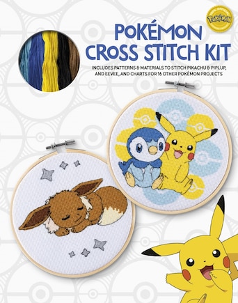 Pokemon Cross Stitch Kit: Includes patterns and materials to stitch Pikachu & Piplup,