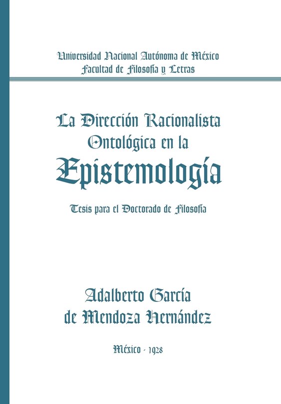 Couverture_La Direccion Racionalista Ontologica En La Epistemologia