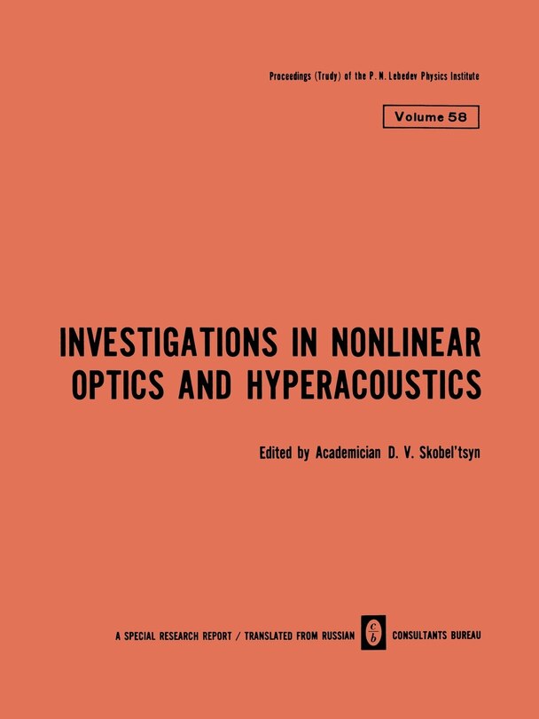Front cover_Investigations In Nonlinear Optics And Hyperacoustics