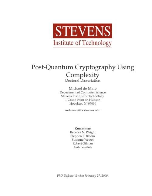 Front cover_Post-Quantum Cryptography Using Complexity