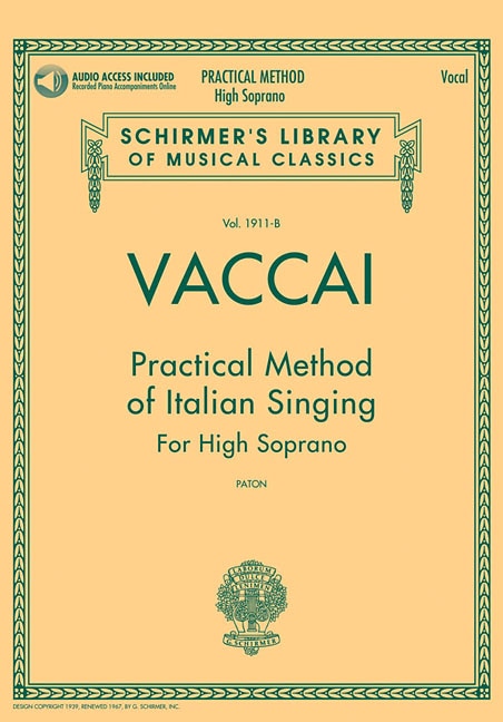 Vaccai: Practical Method Of Italian Singing: High Soprano, Book/online Audio