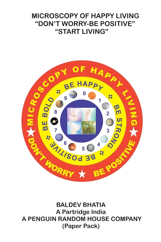 Front cover_Microscopy of Happy Living - Don't Worry Be Positive - Start Living Be Positive Be Brave Be Strong and Be Happy