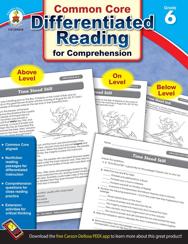 Couverture_Common Core Differentiated Reading for Comprehension, Grade 6