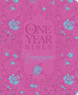 Front cover_The One Year Bible Expressions NLT, Deluxe (Hardcover, Pink Flowers)