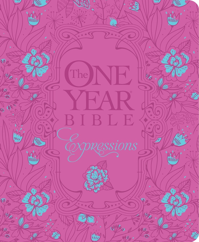 Front cover_The One Year Bible Expressions NLT, Deluxe (Hardcover, Pink Flowers)