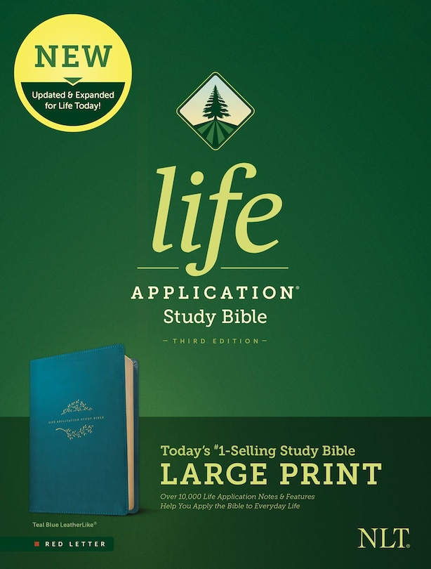 Front cover_NLT Life Application Study Bible, Third Edition, Large Print (LeatherLike, Teal Blue, Red Letter)