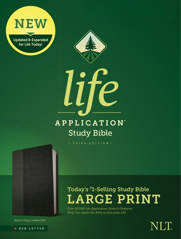Front cover_NLT Life Application Study Bible, Third Edition, Large Print (LeatherLike, Black/Onyx, Red Letter)