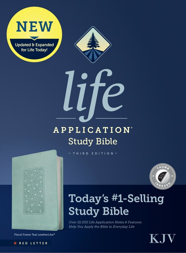 Front cover_KJV Life Application Study Bible, Third Edition (LeatherLike, Floral Frame Teal, Indexed, Red Letter)