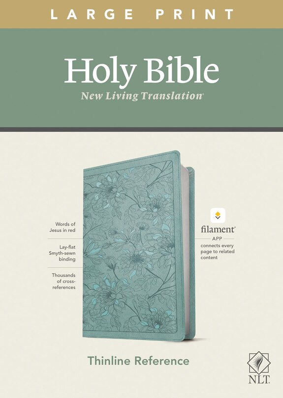 Couverture_NLT Large Print Thinline Reference Bible, Filament Enabled (LeatherLike, Floral Leaf Teal, Red Letter)