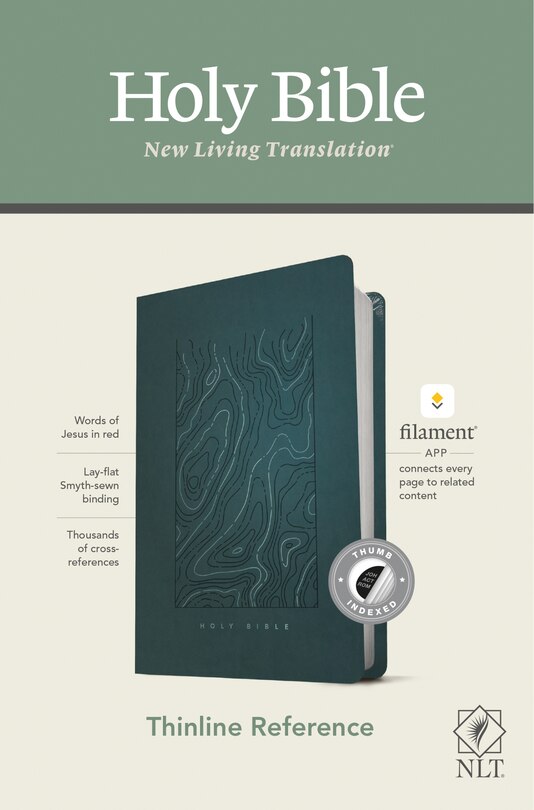 Front cover_NLT Thinline Reference Bible, Filament Enabled (LeatherLike, Earthen Teal Blue, Indexed, Red Letter)