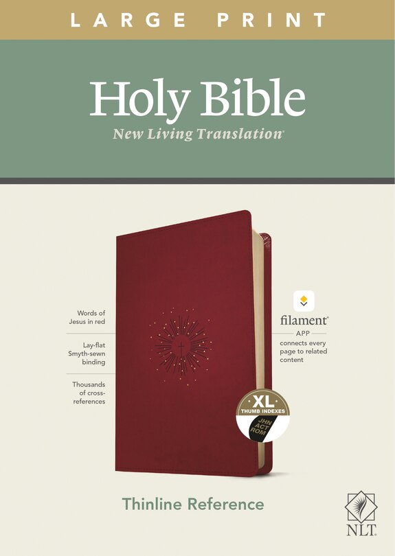 Couverture_NLT Large Print Thinline Reference Bible, Filament Enabled (LeatherLike, Aurora Cranberry, Indexed, Red Letter)