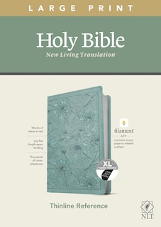 Couverture_NLT Large Print Thinline Reference Bible, Filament Enabled (LeatherLike, Floral Leaf Teal, Indexed, Red Letter)