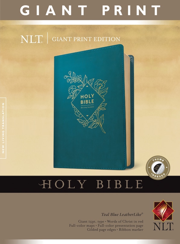 Couverture_Holy Bible, Giant Print NLT (LeatherLike, Teal Blue, Indexed, Red Letter)