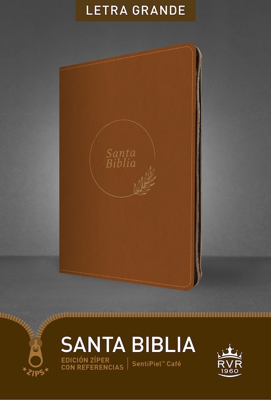 Front cover_Santa Biblia RVR60, Edición zíper con referencias, letra grande (SentiPiel, Café, Letra Roja)