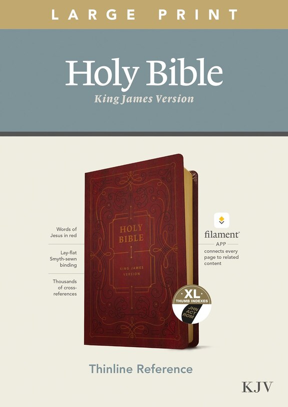 Couverture_KJV Large Print Thinline Reference Bible, Filament Enabled (LeatherLike, Ornate Burgundy, Indexed, Red Letter)