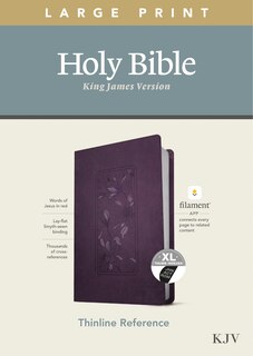 Front cover_KJV Large Print Thinline Reference Bible, Filament Enabled (LeatherLike, Floral Frame Purple, Indexed, Red Letter)