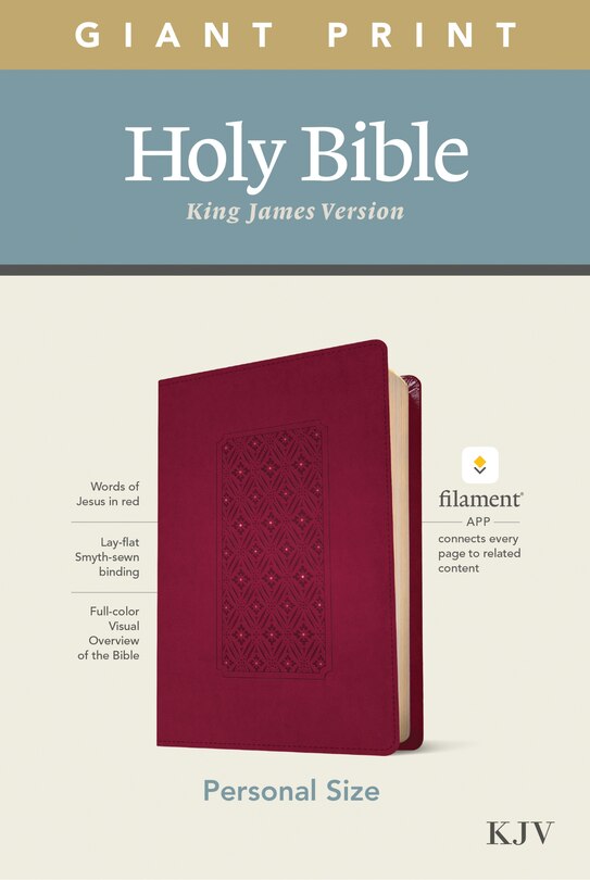 Front cover_KJV Personal Size Giant Print Bible, Filament Enabled (LeatherLike, Diamond Frame Cranberry, Red Letter)