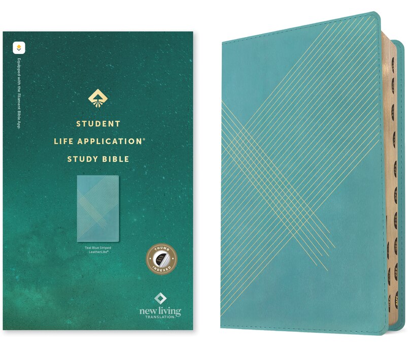 Couverture_NLT Student Life Application Study Bible, Filament Enabled (LeatherLike, Teal Blue Striped, Indexed, Red Letter)