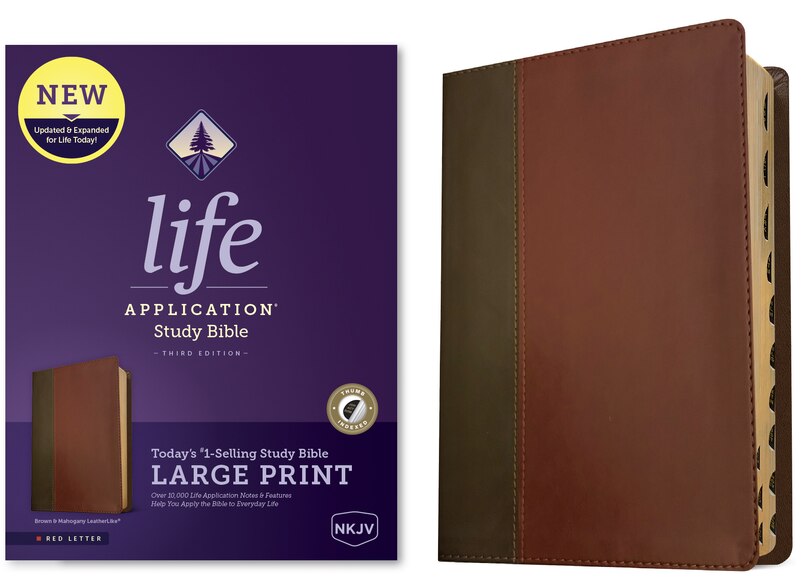 Couverture_NKJV Life Application Study Bible, Third Edition, Large Print (LeatherLike, Brown/Mahogany, Indexed, Red Letter)