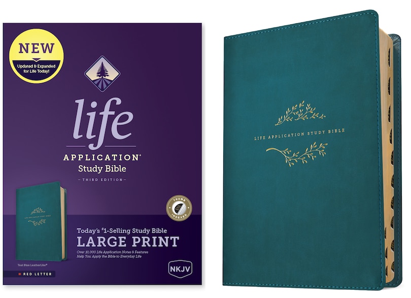 Couverture_NKJV Life Application Study Bible, Third Edition, Large Print (LeatherLike, Teal Blue, Indexed, Red Letter)