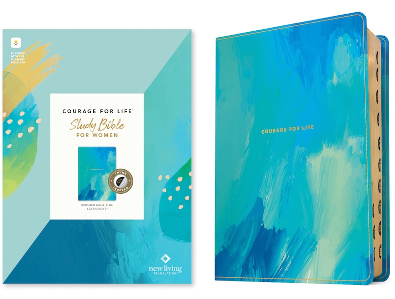 Couverture_NLT Courage for Life Study Bible for Women (Leatherlike, Brushed Aqua Blue, Indexed, Filament Enabled)