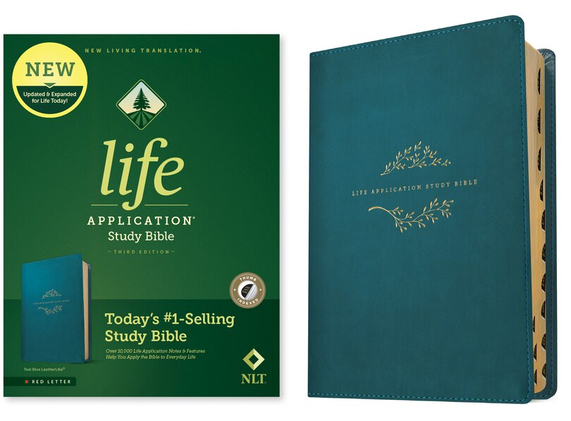 Couverture_NLT Life Application Study Bible, Third Edition (LeatherLike, Teal Blue, Indexed, Red Letter)