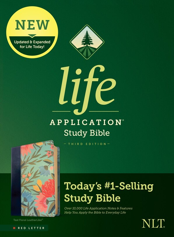 Front cover_NLT Life Application Study Bible, Third Edition (LeatherLike, Teal Floral, Red Letter)