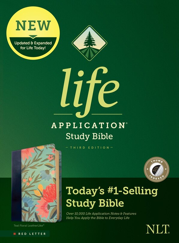 Front cover_NLT Life Application Study Bible, Third Edition (LeatherLike, Teal Floral, Indexed, Red Letter)