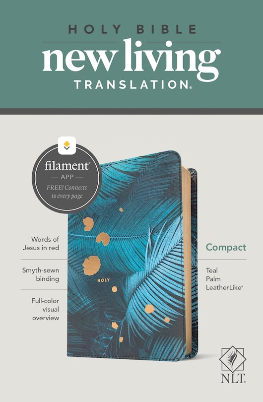 Front cover_NLT Compact Bible, Filament Enabled (LeatherLike, Teal Palm, Red Letter)
