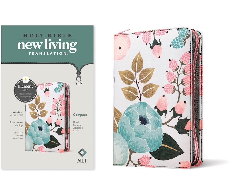 Couverture_NLT Compact Zipper Bible, Filament Enabled (Cloth, Floral Garden, Red Letter)