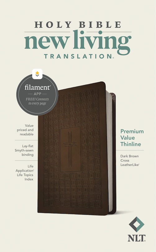 Front cover_NLT Premium Value Thinline Bible, Filament Enabled (LeatherLike, Dark Brown Cross)